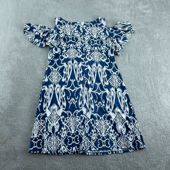 MSK Womens Blue & White Off-Shoulder Ikat Polyester/Spandex Blend Size L 3951 - Picture 2 of 8